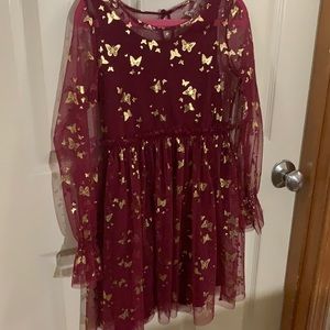 Maroon with Gold Butterflies Dress Size 7